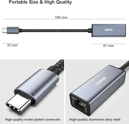 BENFEI USB A/C to RJ45 Adapter New USB 2.0 to 100 Gigabit Ethernet LAN Network Adapter