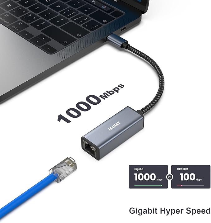 BENFEI USB A/C to RJ45 Adapter New USB 2.0 to 100 Gigabit Ethernet LAN Network Adapter