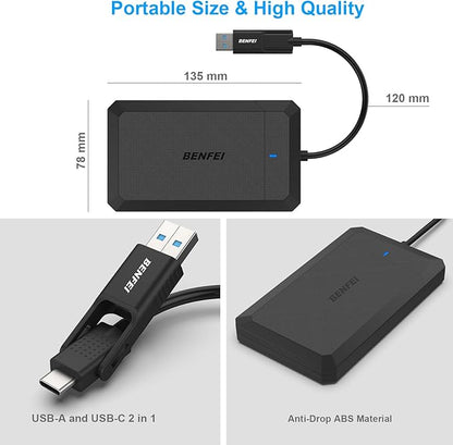 BENFEI 2.5 Inch SATA to USB Tool Free External Hard Drive Enclosure, USB Type-C/Type-A to Sata Compatible for 2.5 Inch SSD(Optimized for SSD, Support UASP SATA III)