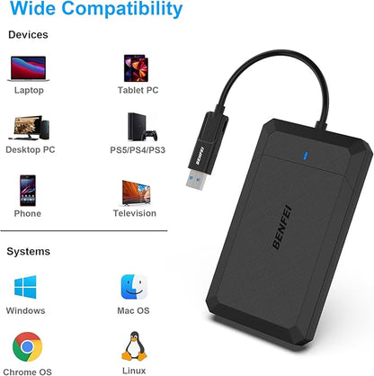 BENFEI 2.5 Inch SATA to USB Tool Free External Hard Drive Enclosure, USB Type-C/Type-A to Sata Compatible for 2.5 Inch SSD(Optimized for SSD, Support UASP SATA III)